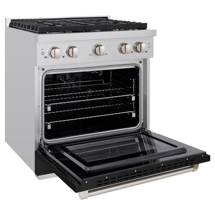 ZLINE 30" 4.2 cu. ft. Paramount Dual Fuel Range with 4 Burners in Stainless Steel with Black Matte Door, SDR-BLM-30