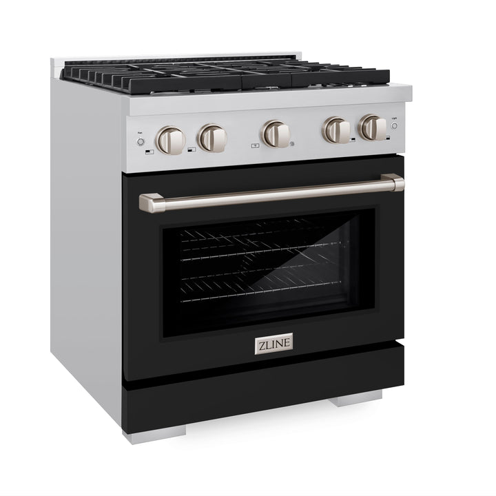 ZLINE 30" 4.2 cu. ft. Paramount Dual Fuel Range with 4 Burners in Stainless Steel with Black Matte Door, SDR-BLM-30