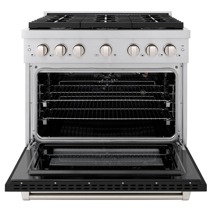 ZLINE 36" 5.2 cu. ft. Paramount Dual Fuel Range with 6 Burners in Stainless Steel with Black Matte Door, SDR-BLM-36