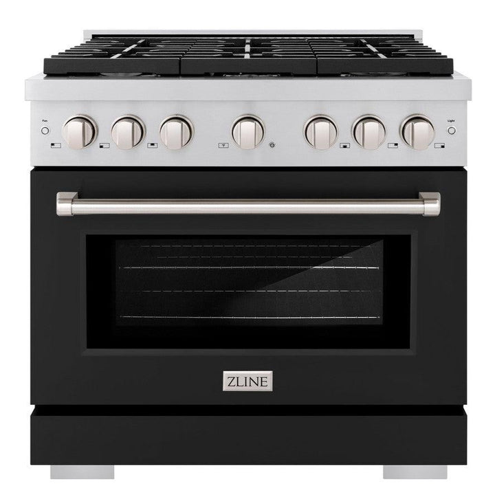 ZLINE 36" 5.2 cu. ft. Paramount Dual Fuel Range with 6 Burners in Stainless Steel with Black Matte Door, SDR-BLM-36