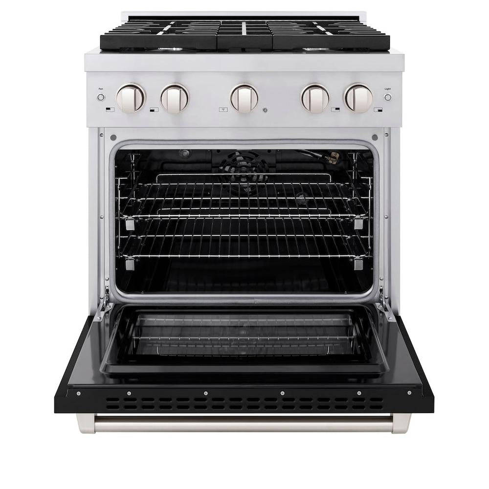 ZLINE 30 in. 4.2 cu. ft. Paramount Gas Range with 4 Burner Gas Cooktop and Convection Gas Oven in Stainless Steel with Black Matte Door (SGR-BLM-30)