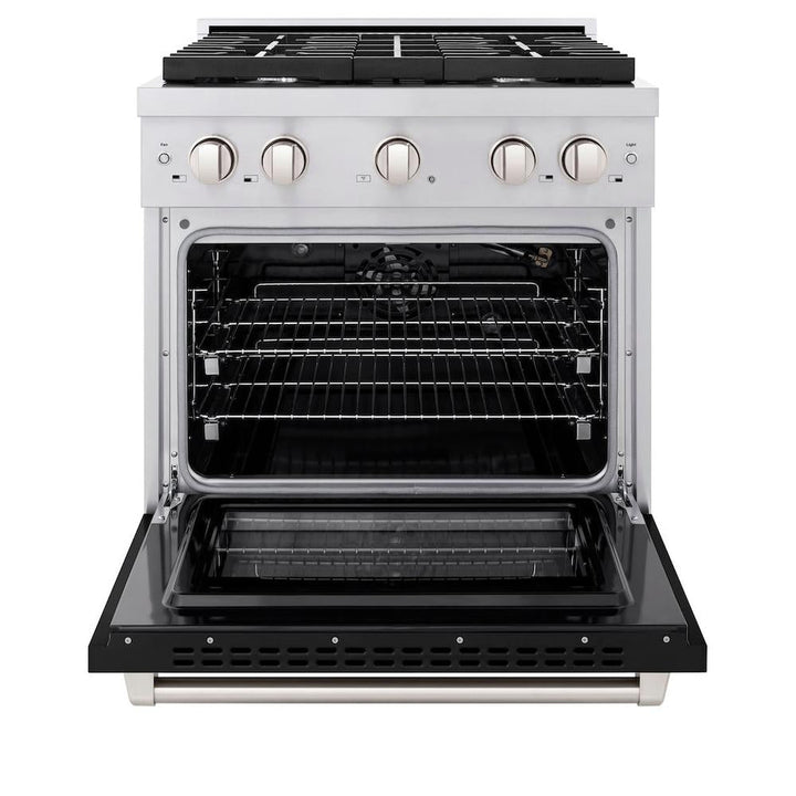 ZLINE 30 in. 4.2 cu. ft. Paramount Gas Range with 4 Burner Gas Cooktop and Convection Gas Oven in Stainless Steel with Black Matte Door (SGR-BLM-30)