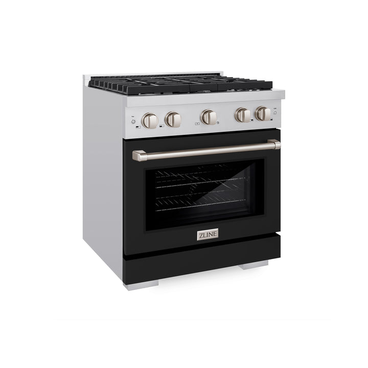 ZLINE Paramount 30" 4.2 cu. ft. Gas Range with Convection Oven in Stainless Steel with Black Matte Door, SGR-BLM-30