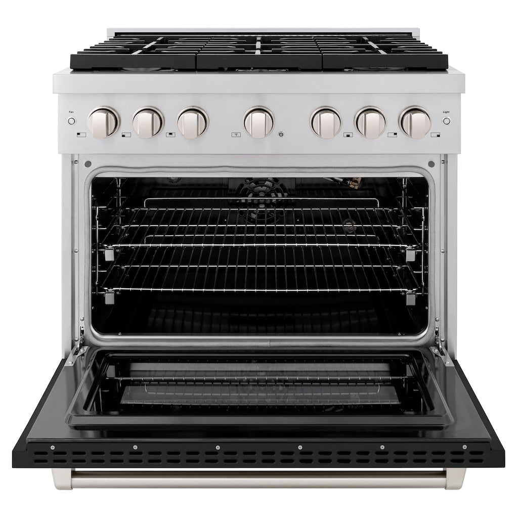 ZLINE Paramount 36" 5.2 cu. ft. Gas Range with Convection Oven in Stainless Steel with Black Matte Door, SGR-BLM-36