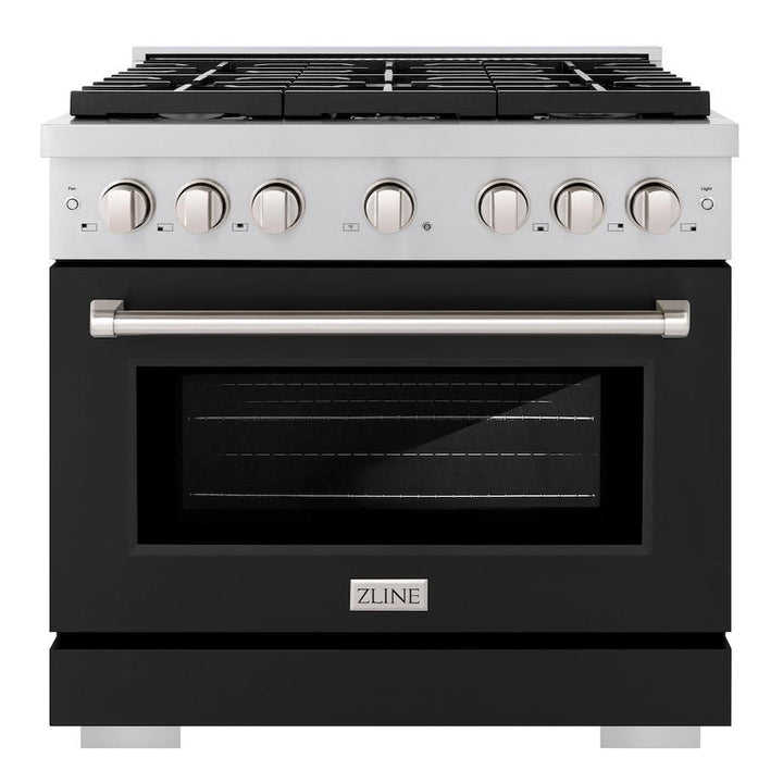 ZLINE Paramount 36" 5.2 cu. ft. Gas Range with Convection Oven in Stainless Steel with Black Matte Door, SGR-BLM-36