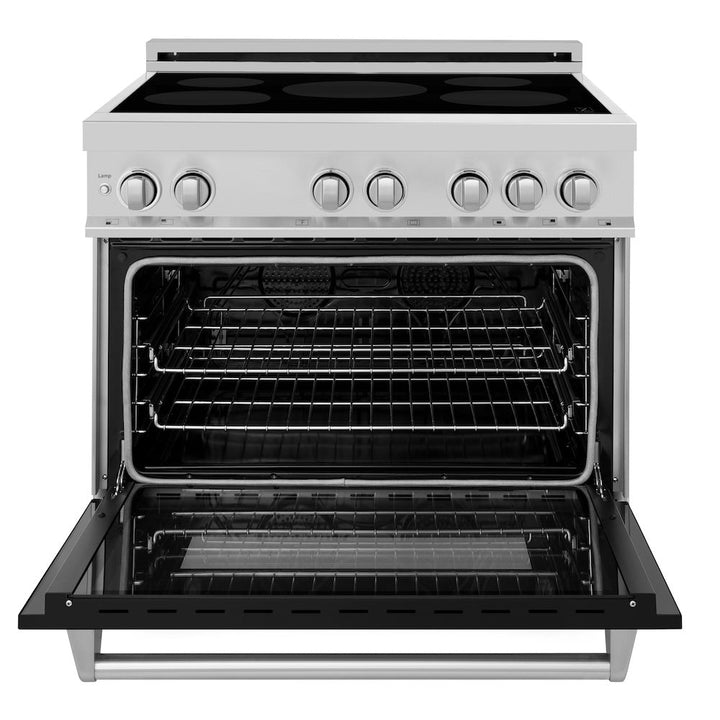 ZLINE 36 in. 4.6 cu. ft. Legacy Induction Range with 5 Element Cooktop and Electric Oven in Satin Stainless Steel and Black Matte Door, Open Box-Excellent Condition