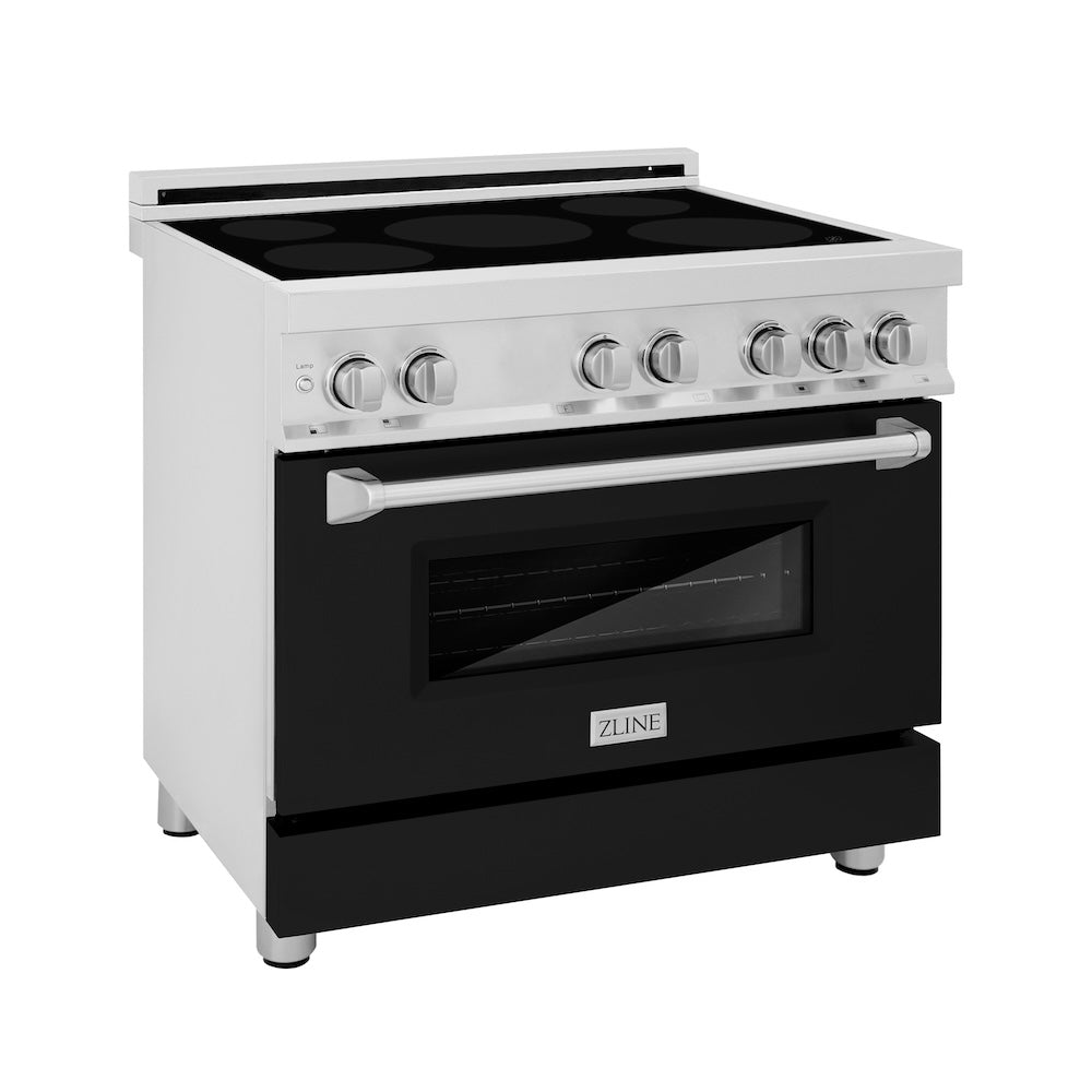 ZLINE 36 in. 4.6 cu. ft. Legacy Induction Range with 5 Element Cooktop and Electric Oven in Satin Stainless Steel and Black Matte Door, Open Box-Excellent Condition