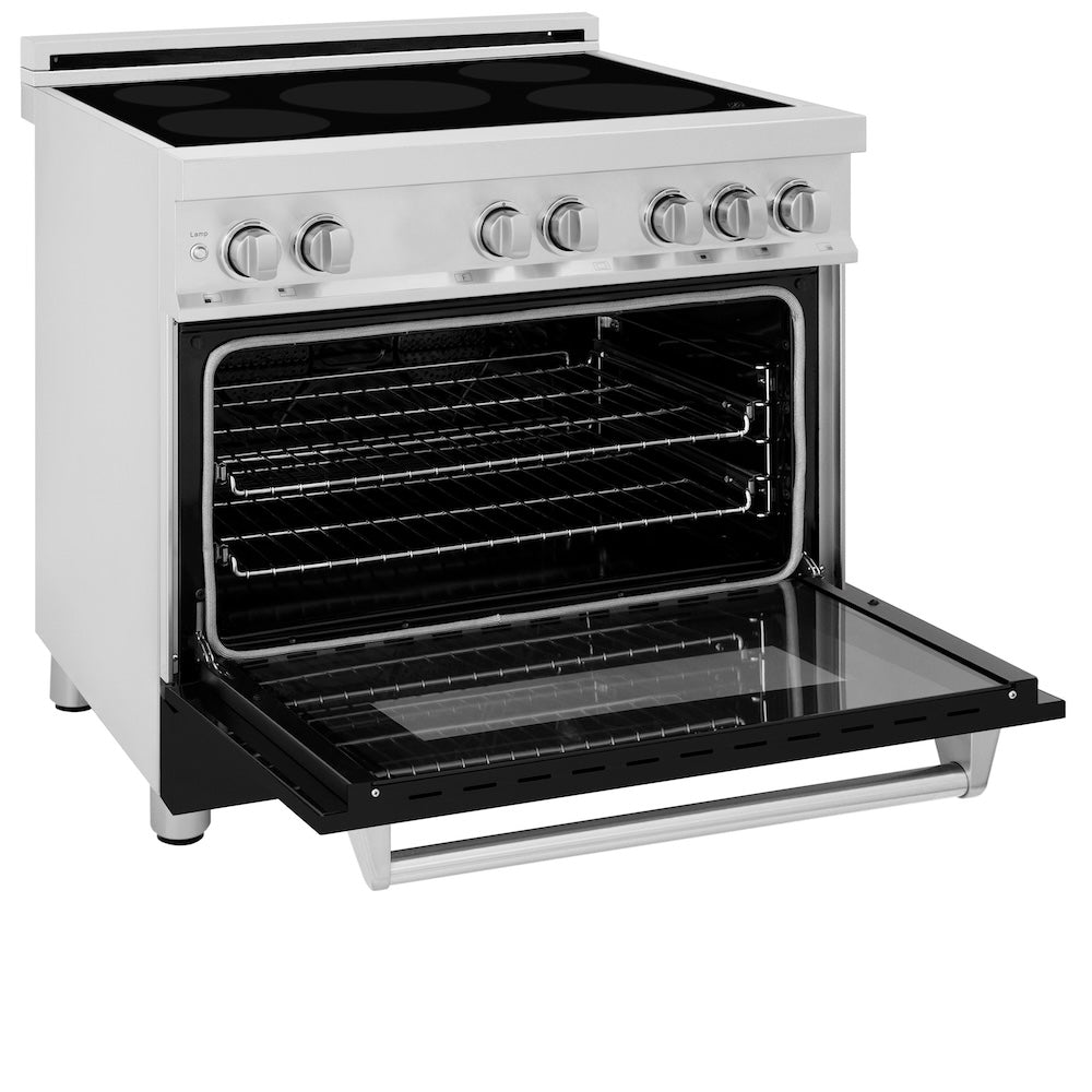 ZLINE 36 in. 4.6 cu. ft. Legacy Induction Range with 5 Element Cooktop and Electric Oven in Satin Stainless Steel and Black Matte Door, Open Box-Excellent Condition