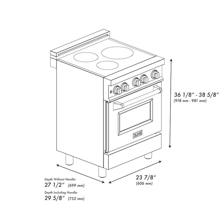 ZLINE 24 in. 2.8 cu. ft. Legacy Induction Range with 4 Element Cooktop and Electric Oven in Stainless Steel and Blue Gloss Door, Open Box-Excellent Condition