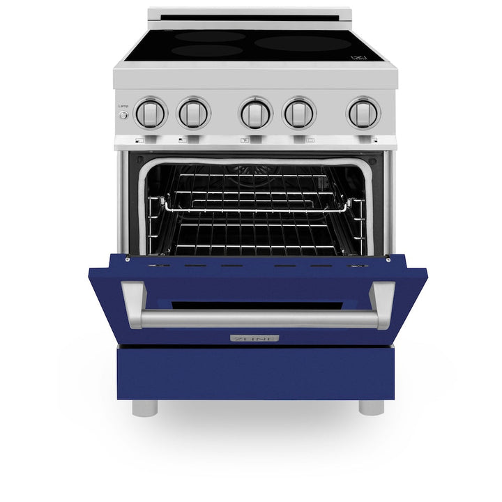 ZLINE 24 in. 2.8 cu. ft. Legacy Induction Range with 4 Element Cooktop and Electric Oven in Stainless Steel and Blue Gloss Door, Open Box-Excellent Condition
