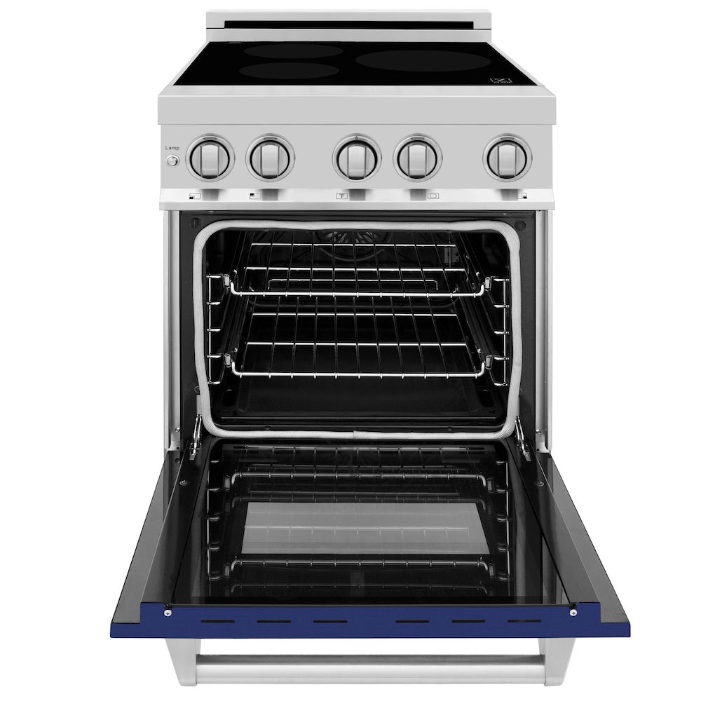ZLINE 24 in. 2.8 cu. ft. Legacy Induction Range with 4 Element Cooktop and Electric Oven in Stainless Steel and Blue Gloss Door, Open Box-Excellent Condition