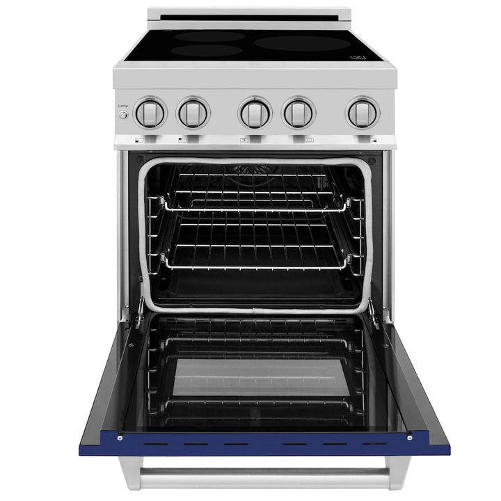 ZLINE 24 in. 2.8 cu. ft. Legacy Induction Range with 4 Element Cooktop and Electric Oven in Stainless Steel and Blue Gloss Door, Open Box-Excellent Condition