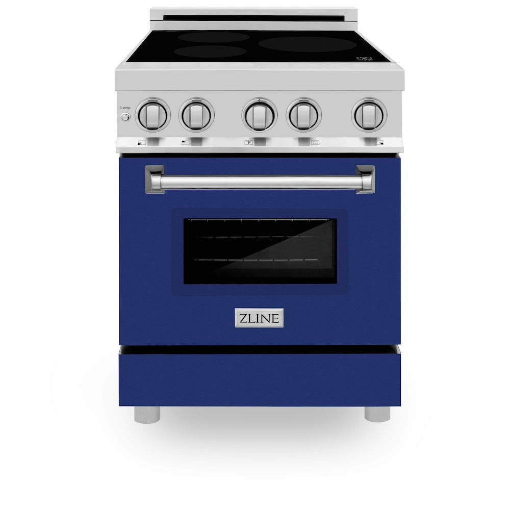 ZLINE 24 in. 2.8 cu. ft. Legacy Induction Range with 4 Element Cooktop and Electric Oven in Stainless Steel and Blue Gloss Door, Open Box-Excellent Condition