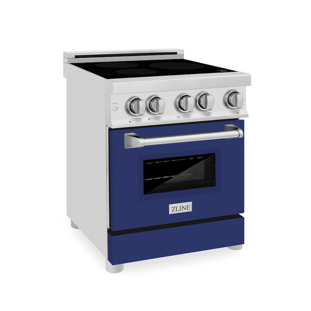 ZLINE 24 in. 2.8 cu. ft. Legacy Induction Range with 4 Element Cooktop and Electric Oven in Stainless Steel and Blue Gloss Door, Open Box-Excellent Condition