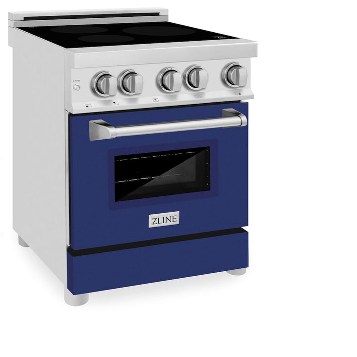ZLINE 24 in. 2.8 cu. ft. Legacy Induction Range with 4 Element Cooktop and Electric Oven in Stainless Steel and Blue Gloss Door, Open Box-Excellent Condition