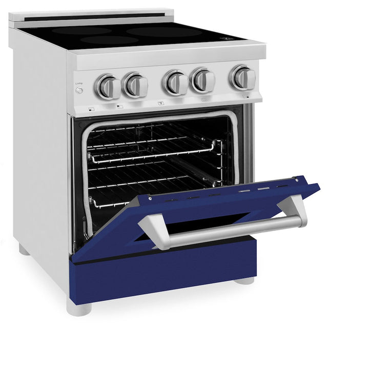 ZLINE 24 in. 2.8 cu. ft. Legacy Induction Range with 4 Element Cooktop and Electric Oven in Stainless Steel and Blue Gloss Door, Open Box-Excellent Condition