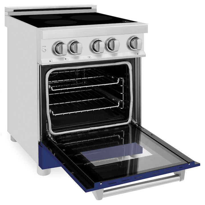 ZLINE 24 in. 2.8 cu. ft. Legacy Induction Range with 4 Element Cooktop and Electric Oven in Stainless Steel and Blue Gloss Door, Open Box-Excellent Condition