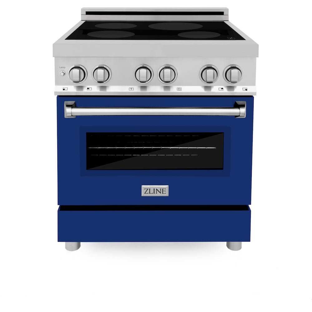 ZLINE 30 in. 4.0 cu. ft. Legacy Induction Range with 4 Element Cooktop and Electric Oven in Stainless Steel and Blue Gloss Door, Open Box-Excellent Condition
