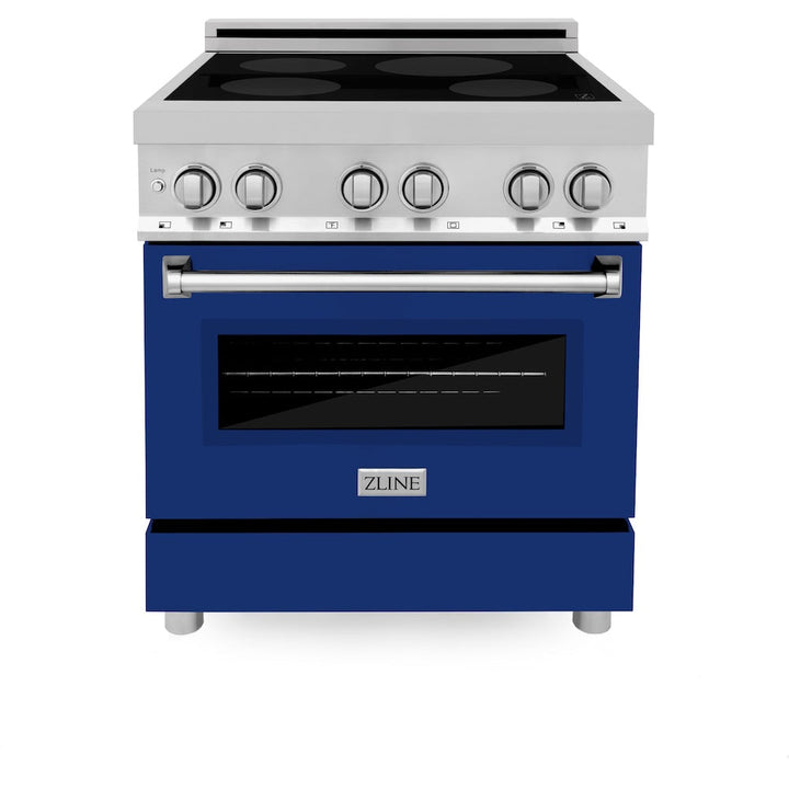 ZLINE 30 in. 4.0 cu. ft. Legacy Induction Range with 4 Element Cooktop and Electric Oven in Stainless Steel and Blue Gloss Door, Open Box-Excellent Condition