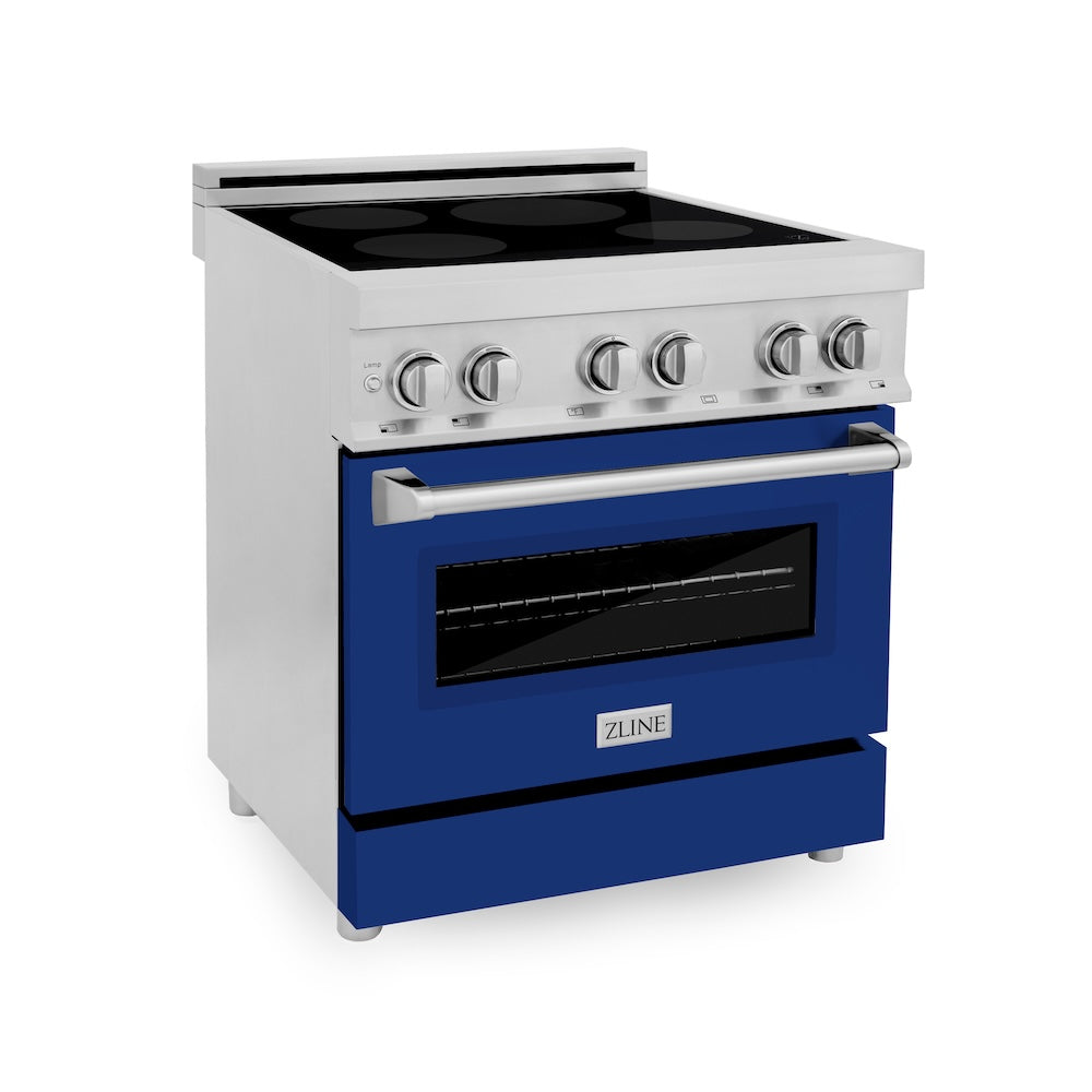 ZLINE 30 in. 4.0 cu. ft. Legacy Induction Range with 4 Element Cooktop and Electric Oven in Stainless Steel and Blue Gloss Door, Open Box-Excellent Condition