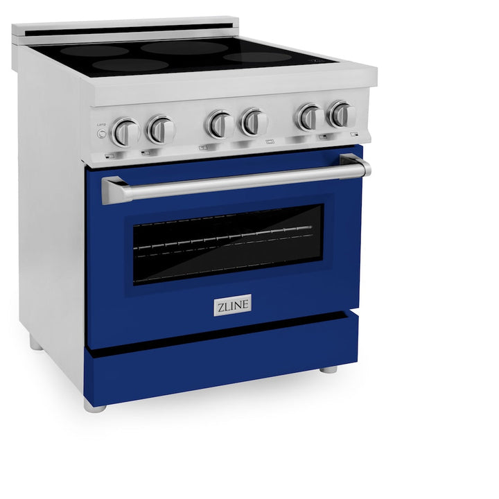 ZLINE 30 in. 4.0 cu. ft. Legacy Induction Range with 4 Element Cooktop and Electric Oven in Stainless Steel and Blue Gloss Door, Open Box-Excellent Condition