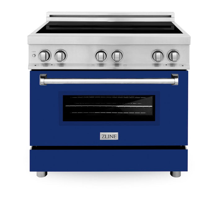 ZLINE 36 in. 4.6 cu. ft. Legacy Induction Range with 5 Element Cooktop and Electric Oven in Stainless Steel and Blue Gloss Door, Open Box-Excellent Condition
