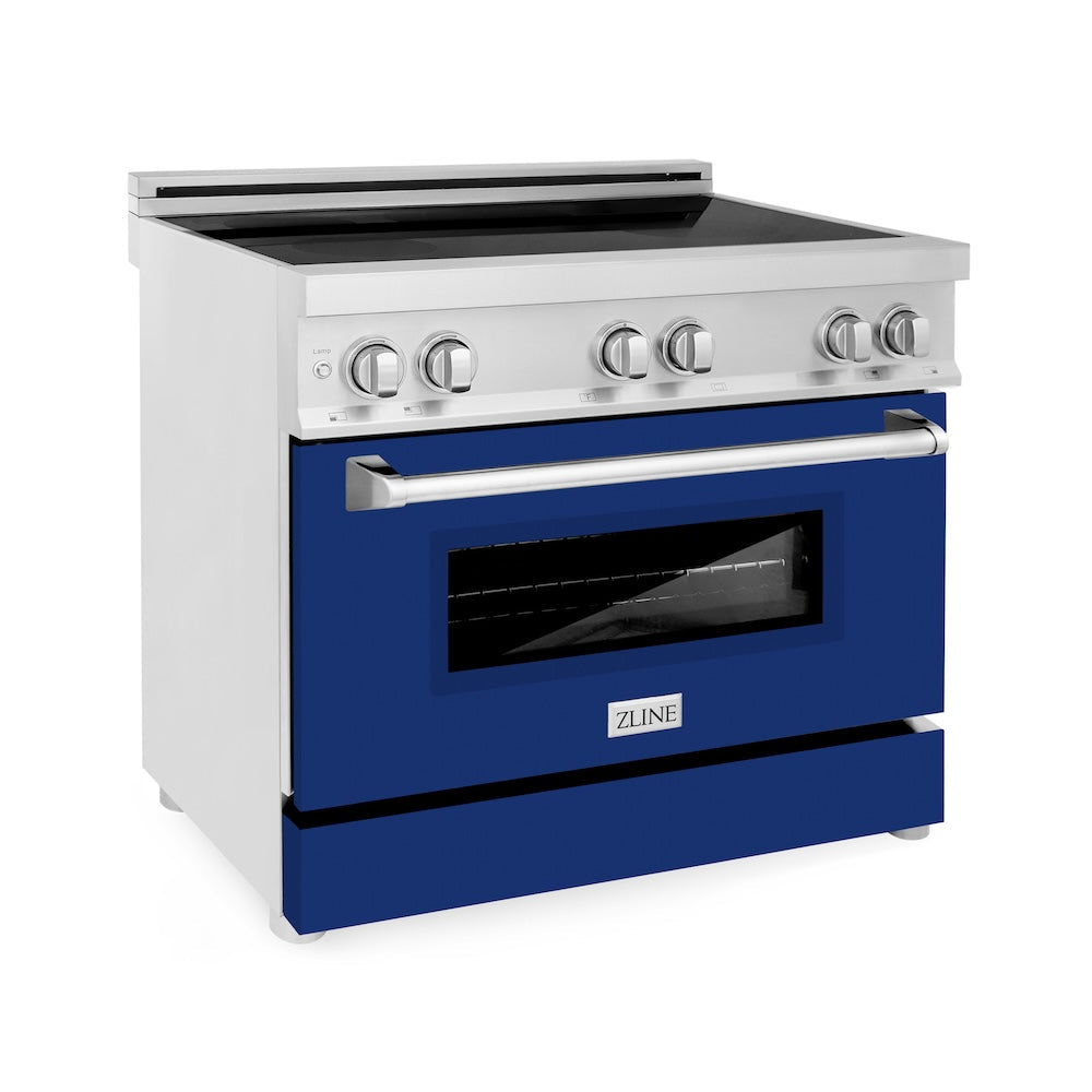 ZLINE 36 in. 4.6 cu. ft. Legacy Induction Range with 5 Element Cooktop and Electric Oven in Stainless Steel and Blue Gloss Door, Open Box-Excellent Condition