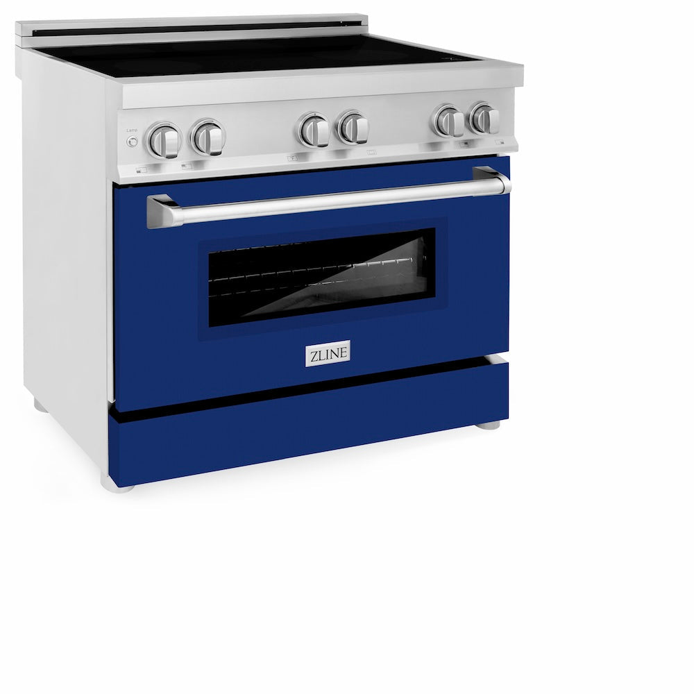 ZLINE 36 in. 4.6 cu. ft. Legacy Induction Range with 5 Element Cooktop and Electric Oven in Stainless Steel and Blue Gloss Door, Open Box-Excellent Condition
