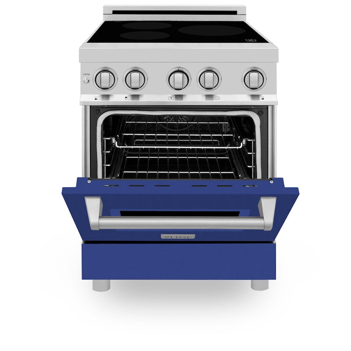 ZLINE 24 in. 2.8 cu. ft. Legacy Induction Range with 4 Element Cooktop and Electric Oven in Stainless Steel and Blue Matte Door, Open Box-Excellent Condition