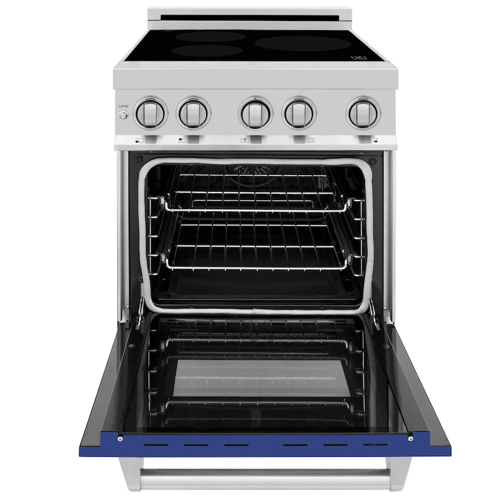 ZLINE 24 in. 2.8 cu. ft. Legacy Induction Range with 4 Element Cooktop and Electric Oven in Stainless Steel and Blue Matte Door, Open Box-Excellent Condition