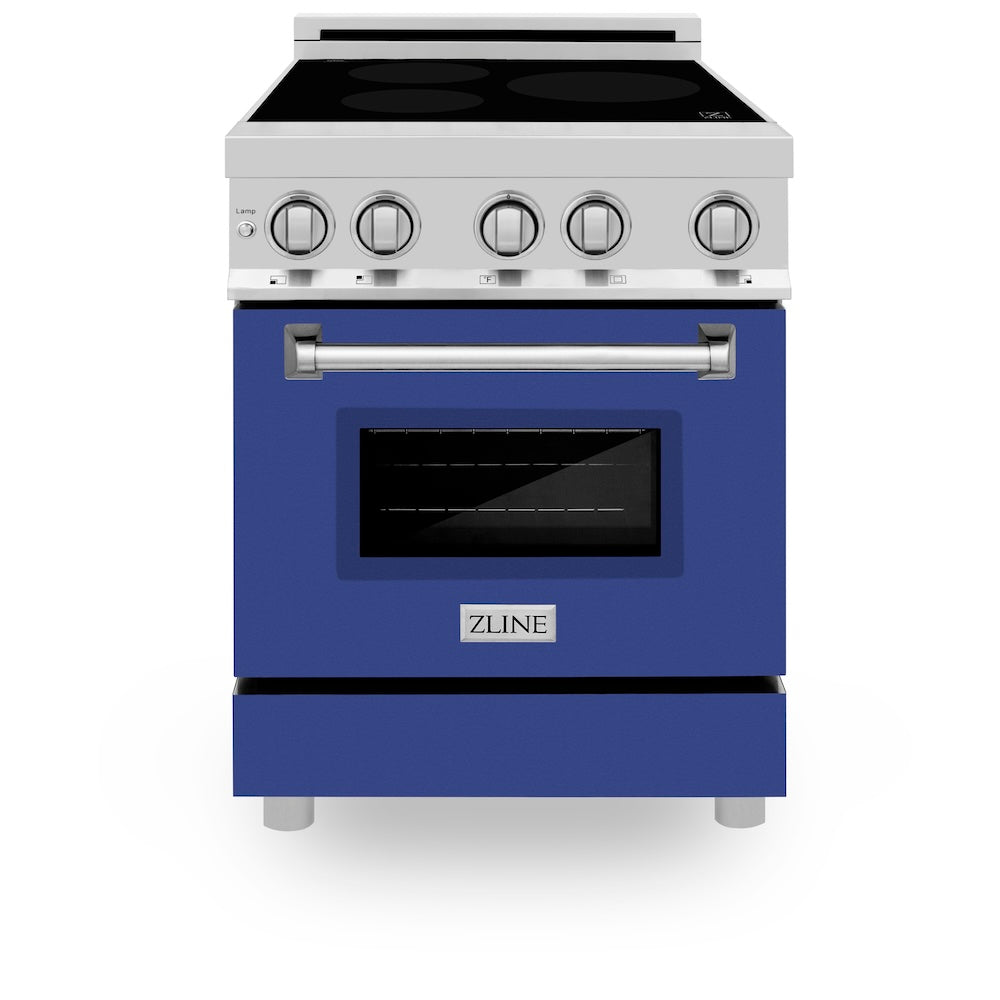 ZLINE 24 in. 2.8 cu. ft. Legacy Induction Range with 4 Element Cooktop and Electric Oven in Stainless Steel and Blue Matte Door, Open Box-Excellent Condition
