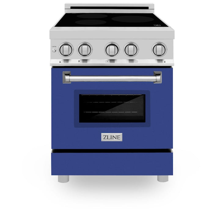 ZLINE 24 in. 2.8 cu. ft. Legacy Induction Range with 4 Element Cooktop and Electric Oven in Stainless Steel and Blue Matte Door, Open Box-Excellent Condition