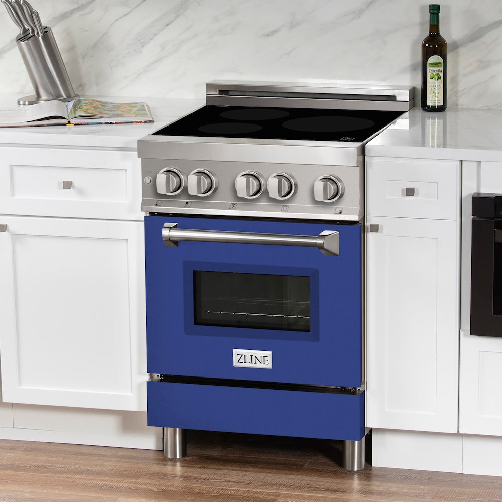 ZLINE 24 in. 2.8 cu. ft. Legacy Induction Range with 4 Element Cooktop and Electric Oven in Stainless Steel and Blue Matte Door, Open Box-Excellent Condition