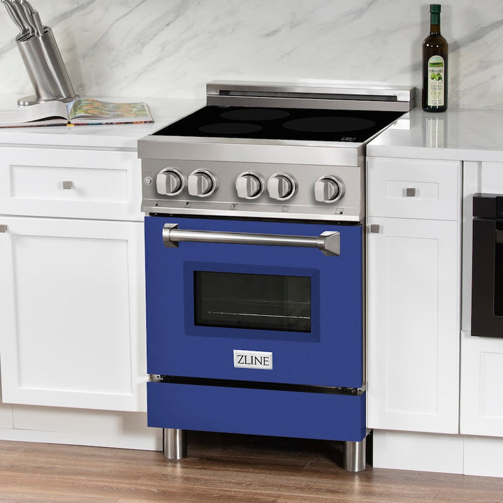 ZLINE 24 in. 2.8 cu. ft. Legacy Induction Range with 4 Element Cooktop and Electric Oven in Stainless Steel and Blue Matte Door, Open Box-Excellent Condition