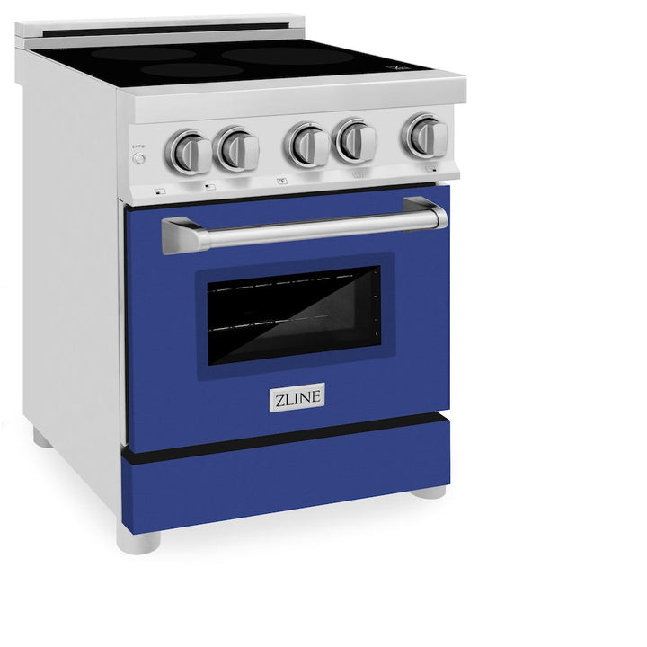 ZLINE 24 in. 2.8 cu. ft. Legacy Induction Range with 4 Element Cooktop and Electric Oven in Stainless Steel and Blue Matte Door, Open Box-Excellent Condition