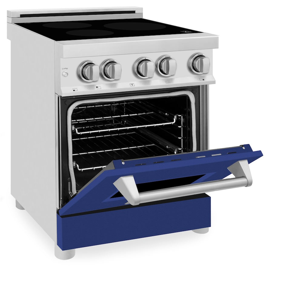 ZLINE 24 in. 2.8 cu. ft. Legacy Induction Range with 4 Element Cooktop and Electric Oven in Stainless Steel and Blue Matte Door, Open Box-Excellent Condition