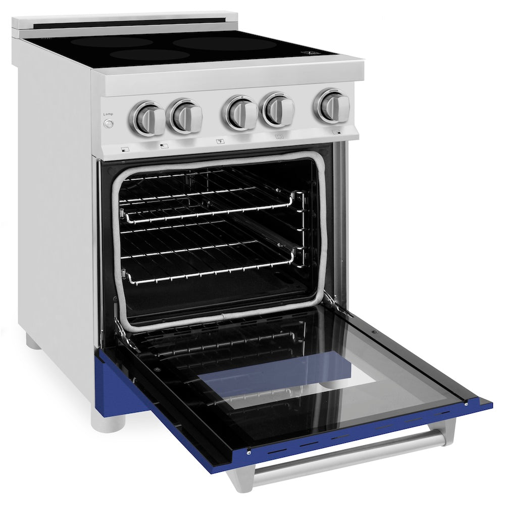 ZLINE 24 in. 2.8 cu. ft. Legacy Induction Range with 4 Element Cooktop and Electric Oven in Stainless Steel and Blue Matte Door, Open Box-Excellent Condition