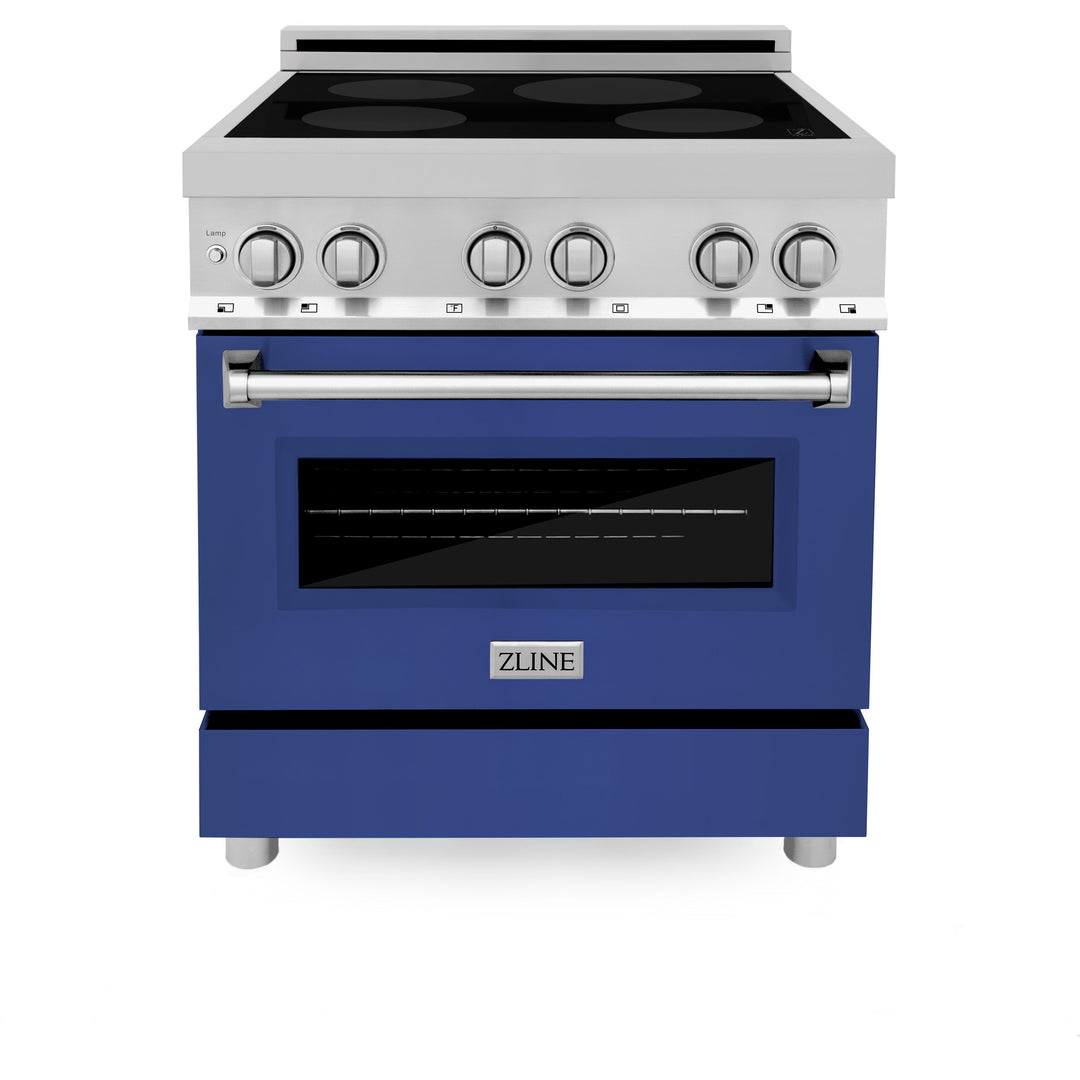 ZLINE 30 in. 4.0 cu. ft. Legacy Induction Range with 4 Element Cooktop and Electric Oven in Stainless Steel and Blue Matte Door, Open Box-Excellent Condition