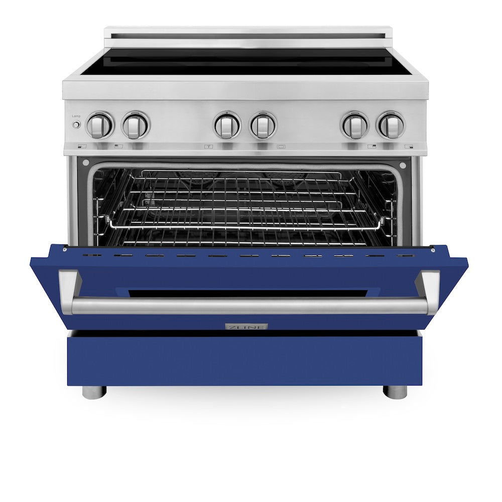 ZLINE 36 in. 4.6 cu. ft. Legacy Induction Range with 5 Element Cooktop and Electric Oven in Stainless Steel and Blue Matte Door, Open Box-Excellent Condition