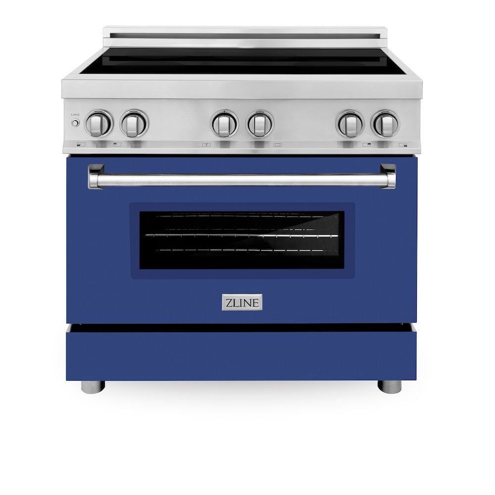 ZLINE 36 in. 4.6 cu. ft. Legacy Induction Range with 5 Element Cooktop and Electric Oven in Stainless Steel and Blue Matte Door, Open Box-Excellent Condition