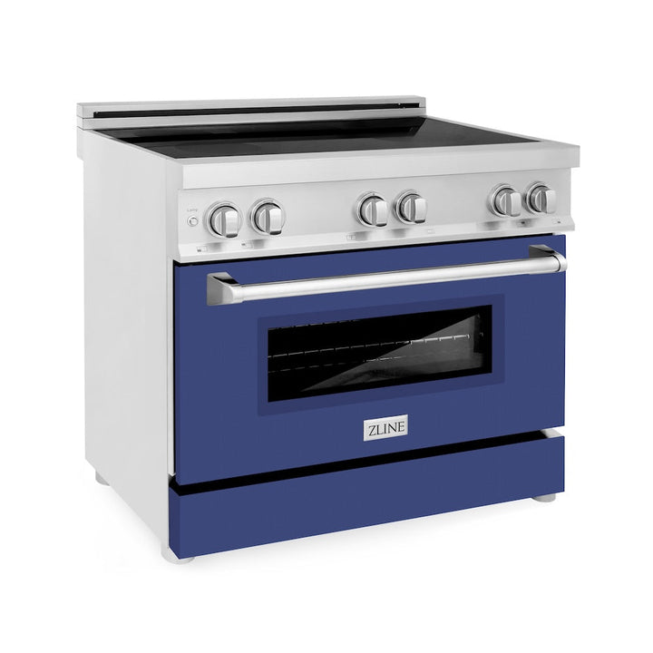ZLINE 36 in. 4.6 cu. ft. Legacy Induction Range with 5 Element Cooktop and Electric Oven in Stainless Steel and Blue Matte Door, Open Box-Excellent Condition