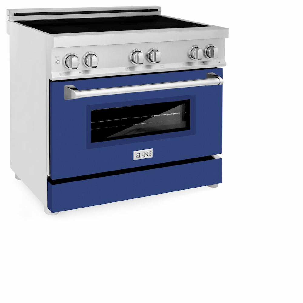 ZLINE 36 in. 4.6 cu. ft. Legacy Induction Range with 5 Element Cooktop and Electric Oven in Stainless Steel and Blue Matte Door, Open Box-Excellent Condition