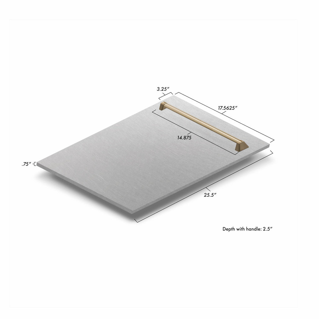 ZLINE Autograph Edition 18 in. Tallac Dishwasher Panel in Satin Stainless Steel Finish with Champagne Bronze Handle (DPVZ-SN-18-CB)