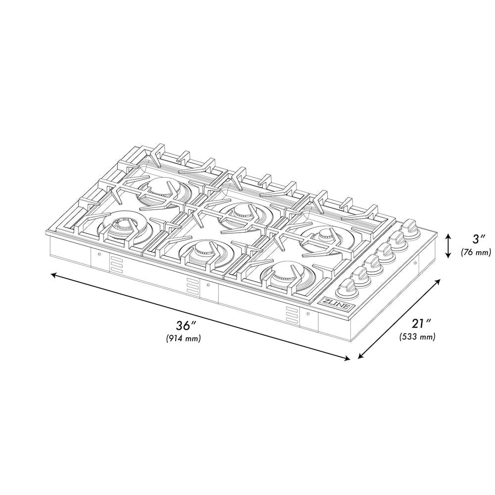 ZLINE 36 in. Gas Cooktop with 6 Brass Burners (RC-BR-36)