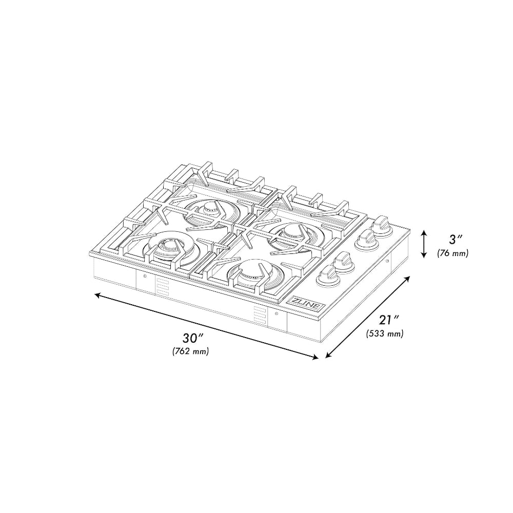 ZLINE 30 in. Gas Cooktop with 4 Gas Burners (RC30)