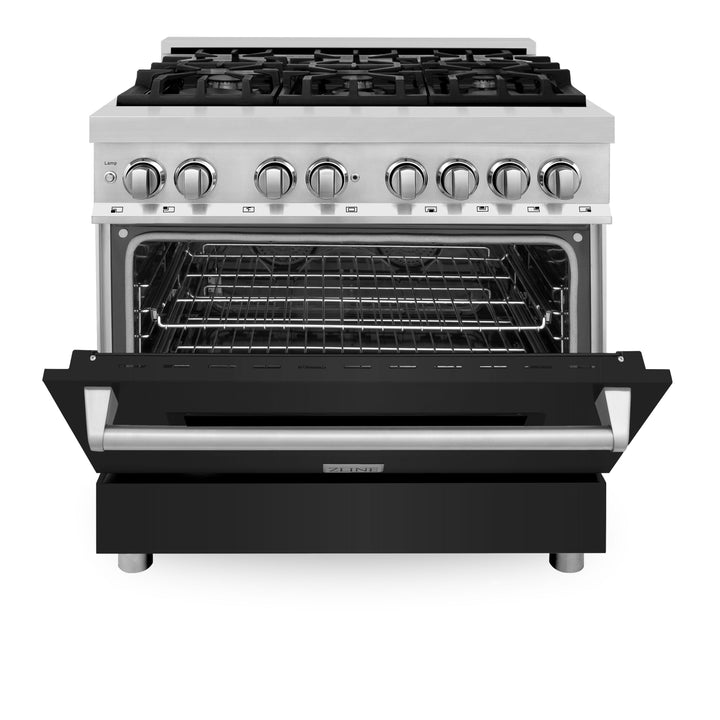 ZLINE 36 in. Professional Gas Burner/Electric Oven Stainless Steel Range with Black Matte Door, RA-BLM-36