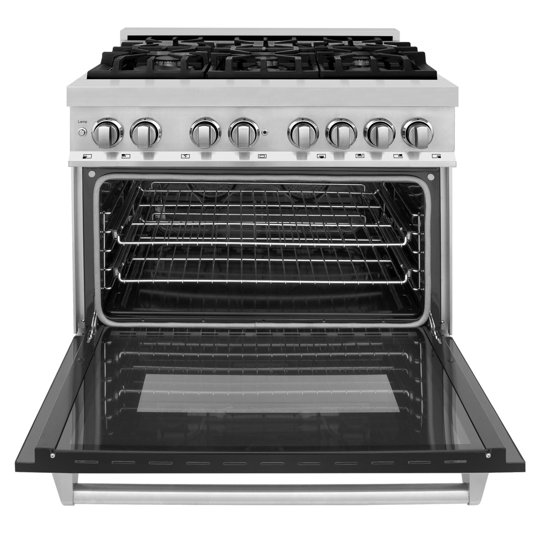 ZLINE 36 in. Professional Gas Burner/Electric Oven Stainless Steel Range with Black Matte Door, RA-BLM-36