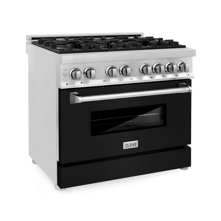 ZLINE 36 in. Professional Gas Burner/Electric Oven Stainless Steel Range with Black Matte Door, RA-BLM-36