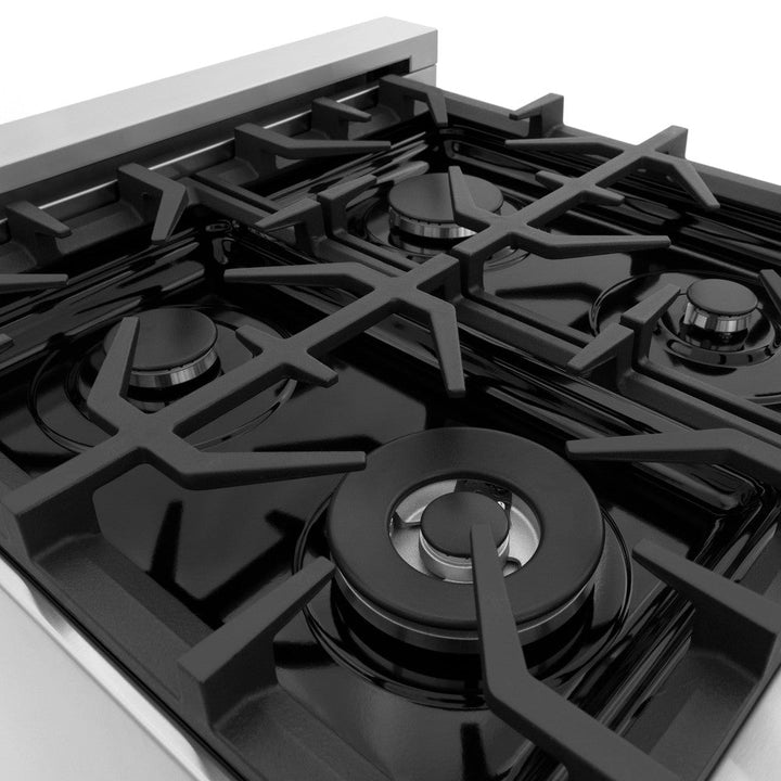 ZLINE 30 in. 4.0 cu. ft. Legacy Dual Fuel Range with 4 Burner Gas Cooktop and Electric Convection Oven in Stainless Steel and Blue Matte Door (RA-BM-30)