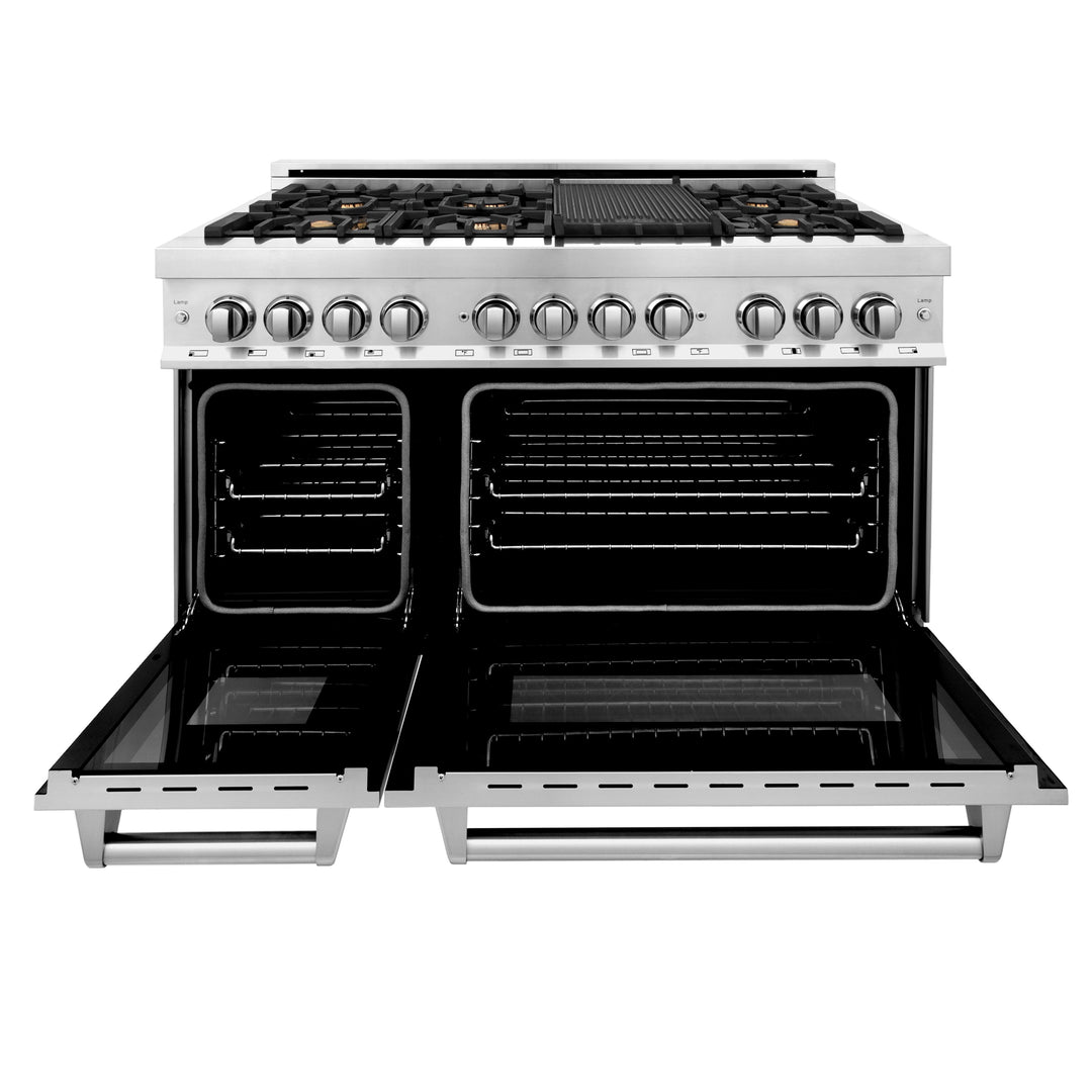 ZLINE 48" 6.0 cu. ft. Gas Burner, Electric Oven with Griddle and Brass Burners in Stainless Steel, RA-BR-GR-48